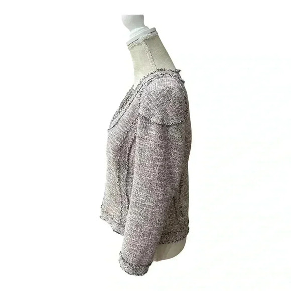 Banana Republic Tweed Fringe Trim Zip Blazer Career Jacket Women’s size 8 - Picture 3 of 13